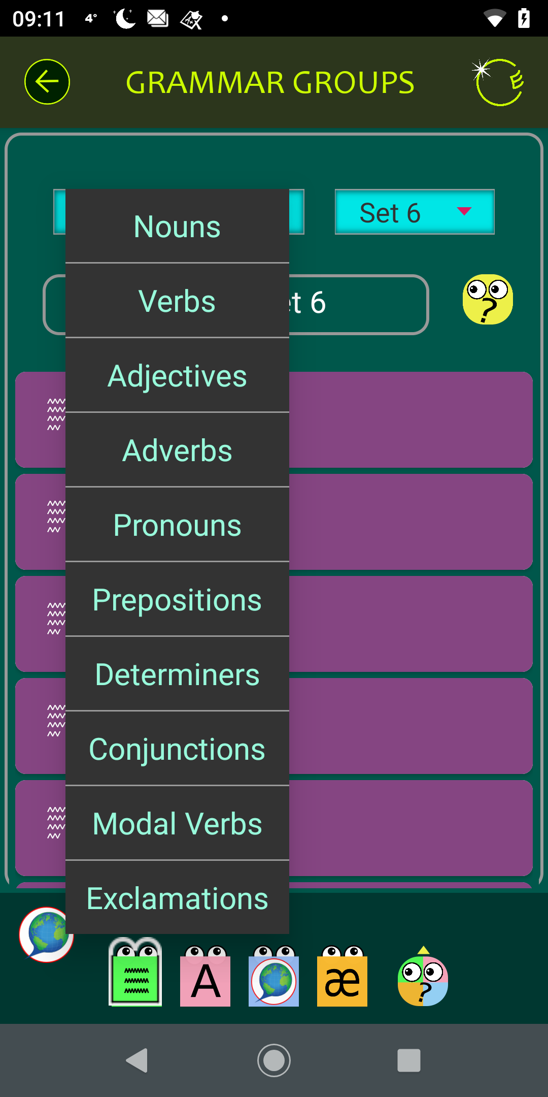 Grammar Groups menu